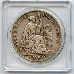 1884 PERU LIBERTY Antique Genuine Silver SOL Peruvian Coin