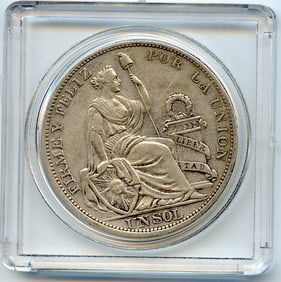 1895 PERU LIBERTY Antique Genuine Silver SOL Peruvian Coin