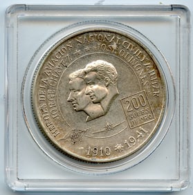 1975 PERU AVIATION HEROES PILOTS Silver 200 Soles Peruvian Coin