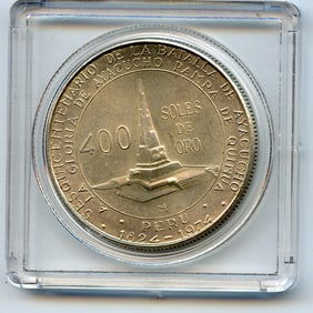 1976 PERU BATTLE OF AYACUCHO Silver 400 SOLES de ORO Coin
