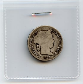 1863 1864 Madrid Spain 40 Centimos Isabel II .810 Silver Coin