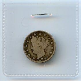 1892 US Coin Liberty V Nickel 5 cents