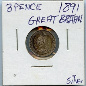 1891 Great Britain 3 Pence Silver Coin