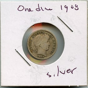 1908 US Coin Barber Dime Silver