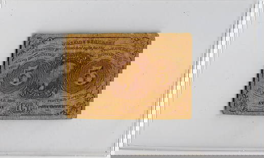 1862 5¢ Five Cents Fractional Currency Postage Note: The provenance of this lot is from the estate of a deceased collector in Miami, FL. We have included quality images to show it's actual condition. This lot is located in Boca Raton, Fl and its shipmen