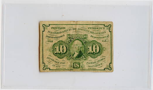 Single First Series US Fractional Currency 10 Cent: The provenance of this lot is from the estate of a deceased collector in Miami, FL. We have included quality images to show it's actual condition. This lot is located in Boca Raton, Fl and its shipmen