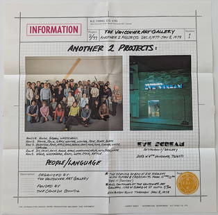 Art poster The Vancouver Art Gallery - Another 2 Projects, 1978: The dimensions are Approx. 17" x 17". The provenance of this lot is from the estate of a deceased formal art collector/curator in Miami, FL. We have included quality images to show it's actual conditi