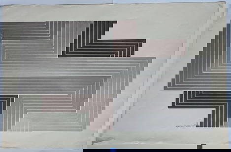 Vintage Quality Art Print Manner of Frank Stella - Signed 44/180: The dimensions are Approx. 26.25" x 40". The provenance of this lot is from the estate of a deceased formal art collector / curator in Miami, FL. We have included quality images to show it's actual co