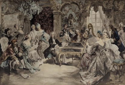 Vincent de Paredes “The Recital?? Hand Colored Lithograph c. 1900