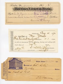 Group 3 Antique Checks & Receipts 1870 and 1908