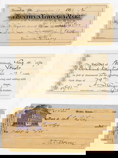 Group 3 Antique Checks & Receipts 1870 and 1908: The provenance is from a deceased collector in Palm Beach. We have included quality images to show it's actual condition. This lot is located in Boca Raton, Fl and its shipment will be made directly b