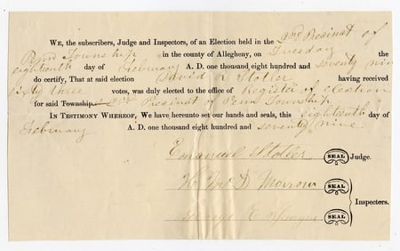 Antique 1879 Receipt Judges & Inspectors Elections