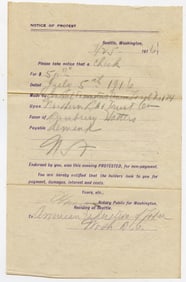 Antique 1916 Notice of Protest for Non Payment Check