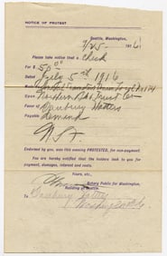 Antique 1916 Notice of Protest for Non Payment Check