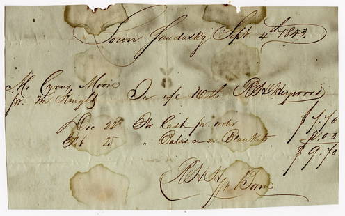 Antique 1843 Payments Receipt: The provenance is from a deceased collector in Palm Beach. We have included quality images to show it's actual condition. This lot is located in Boca Raton, Fl and its shipment will be made directly b