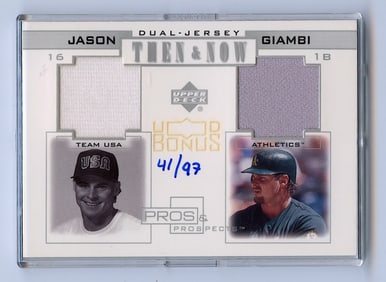 Jason Giambi 2001 Upper Deck TN-JGI Then & Now Dual-Jersey 41/97