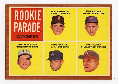 1962 Topps #594 Rookie Parade Catchers Bob Uecker RC Braves