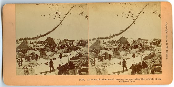 Rare Real Photo Stereoview Army of Miners and Prospectors, 1898