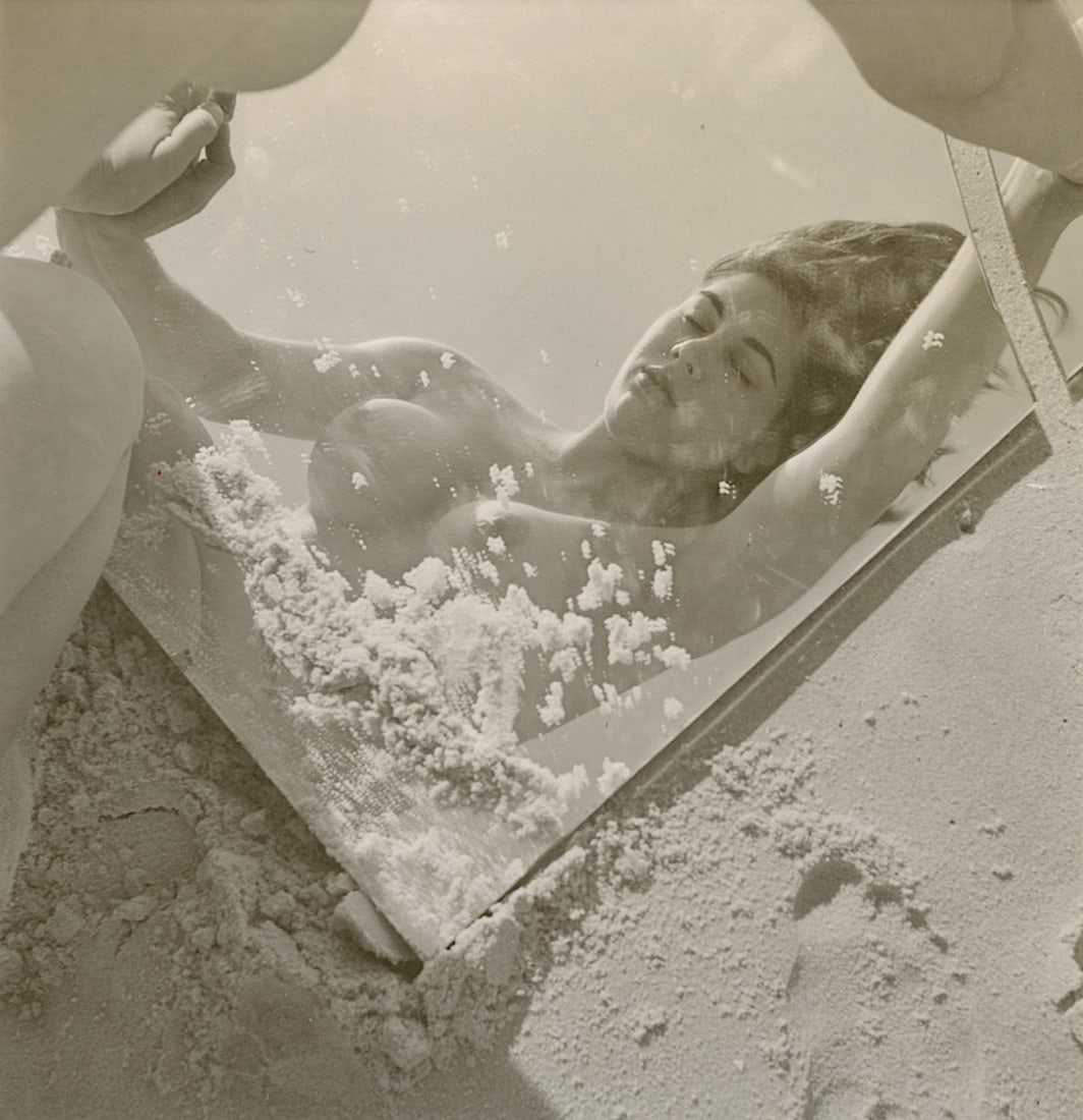 ANDRÉ DE DIENES Vintage Photo 1950s-1960s Nude Study: The provenance of this photo is from the archives of notable photographer André de Dienes.The dimensions are Approx. 2.75" x 2.75" (small variances can occur). This black and white gelatin photo was 