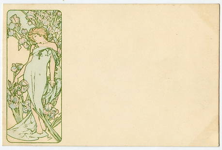 Mucha Authentic Postcard French Art Nouveau Ca. 1900: Alfons Maria Mucha (Czechia 1860 - 1939), known internationally as Alphonse Mucha, was a Czech painter, illustrator, and graphic artist. Living in Paris during the Art Nouveau period, he was widely kn