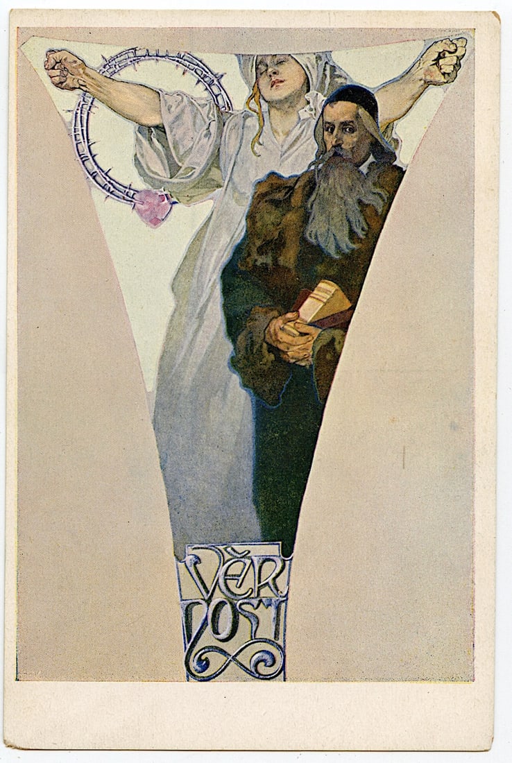 Mucha Art Nouveau Vernost J.A.Komensky Post Card 1914 (1 of 2)