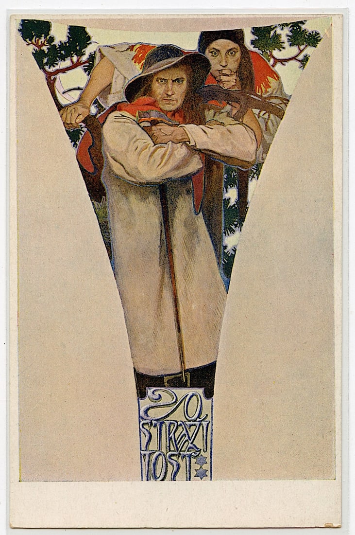Mucha Authentic Postcard Art Nouveau Vigilance Ostrazitost, 1920 (1 of 2)