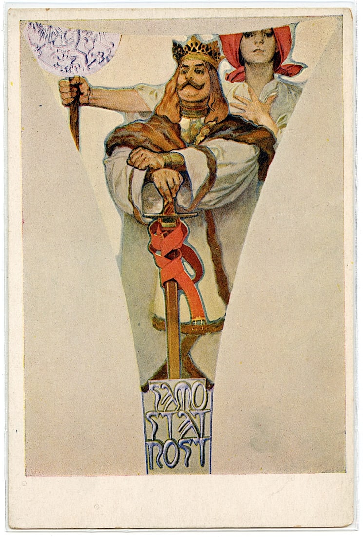 Mucha Authentic Postcard Czech King "Samostatnost" 1915 (1 of 2)