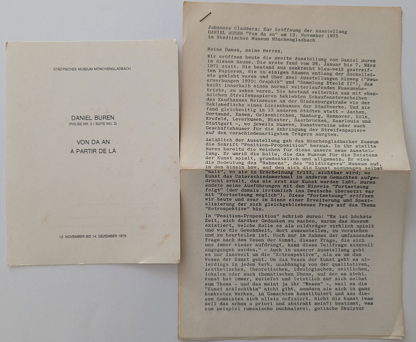 Daniel Buren - Städtisches Museum Mönchengladbach 1975: The provenance of this lot is from the estate of a deceased formal art collector in Miami, FL. We have included quality images to show it's actual condition. This lot is located in Boca Raton, Fl and