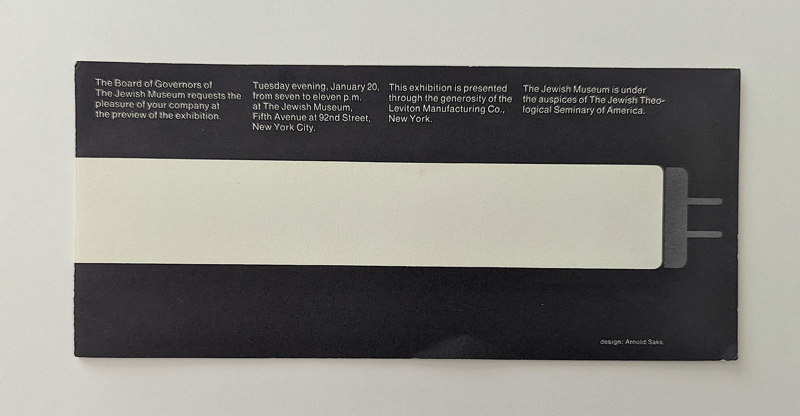 DAN FLAVIN "JEWISH MUSEUM NEW YORK, NY" EXHIBITION INVITATION, 1970 (1 of 4)