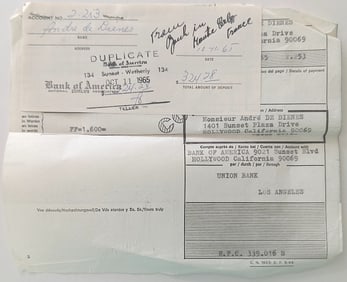 Original Ephemera ANDRÉ DE DIENES Bank Documents, 1965