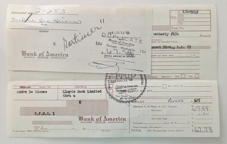 Original Ephemera ANDRÉ DE DIENES Bank Documents, 1965