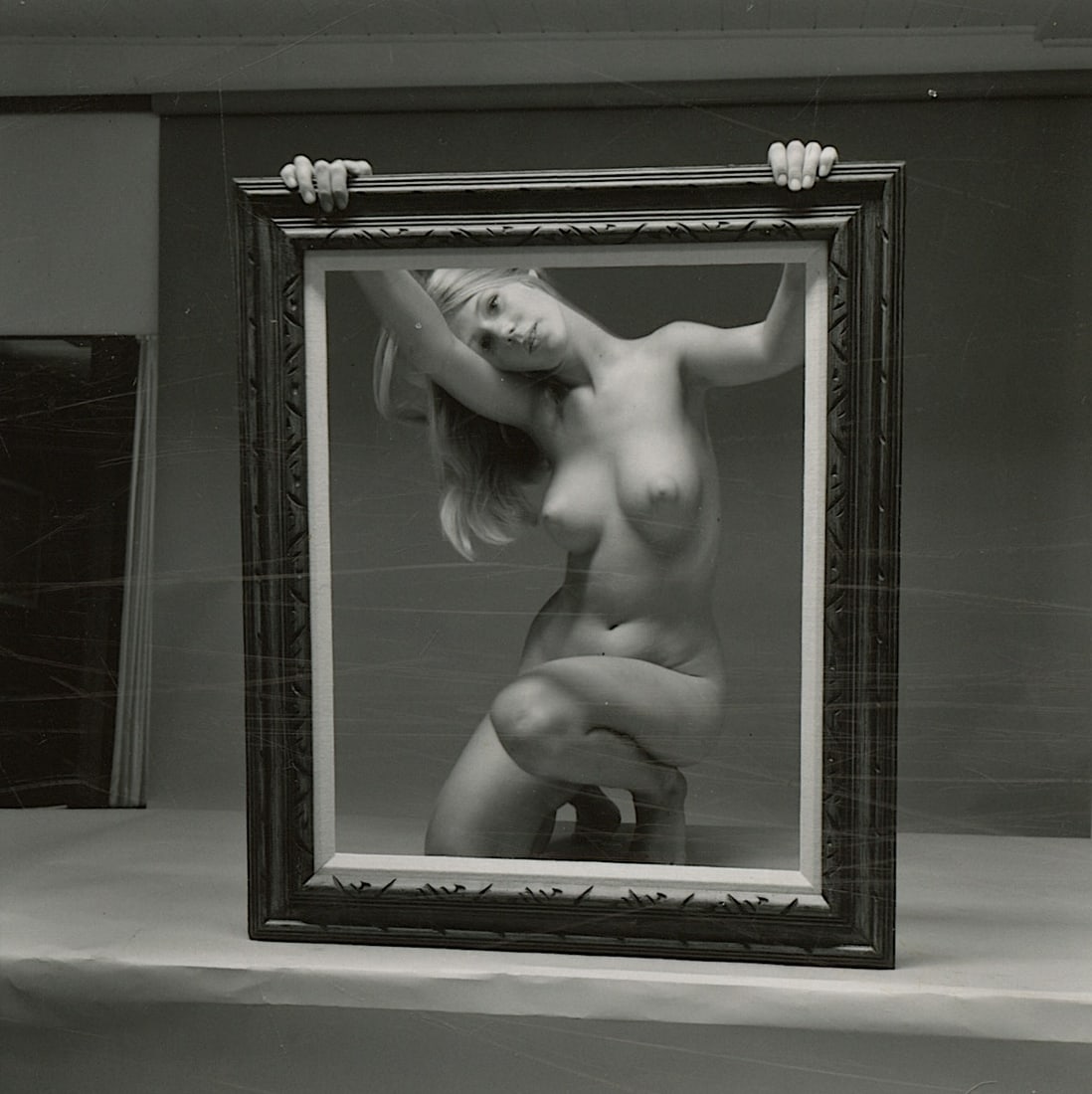 ANDRÉ DE DIENES Vintage Photo 1950s-1960s Nude Study: The provenance of this photo is from the archives of notable photographer André de Dienes.The dimensions are Approx. 2.75" x 2.75" (small variances can occur). This black and white gelatin photo was 