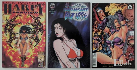 Vintage Set with 3 US Comics Harpy, Lillitch & Swimsuit Bizarre