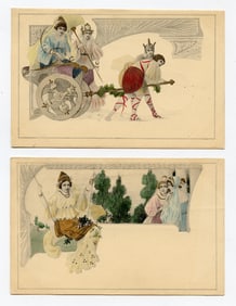 Antique Vintage Rare Set 2 Postcard Collectors ART NOUVEAU Illust.