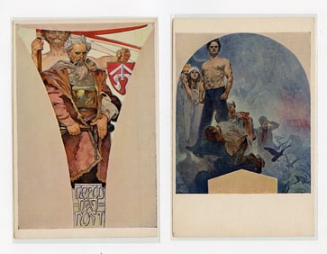 Authentic Pair ALPHONSE MUCHA Postcards Ca. 1910