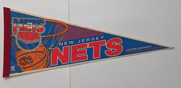 Vintage 1980's New Jersey Nets Full Size felt Pennant AUTOGRAPHED