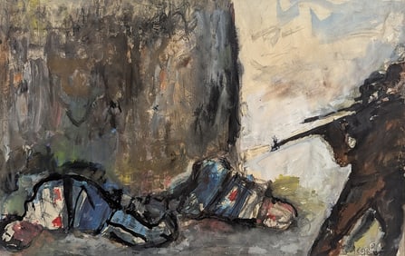 Original Watercolor Painting by SIMON SEGAL - WW1 Scene Execution