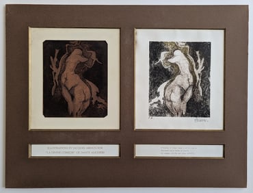 JAQUES ABINUM Original Plate & Colored Etching "La Divine Comedie"