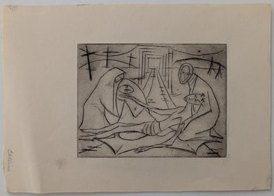 Vintage Religious Etching Hand Signed in Pencil Collins