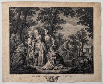 Antique 1668 Engraving JEAN-LOUIS DELIGNON - Moise Sauvé Des Eaux