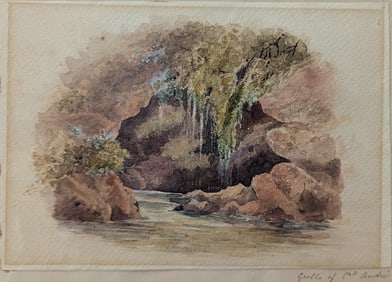 Fine Antique Watercolor Drawing Grotto of Park André 6.5" x 10"