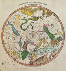 Antique 1835 Authentic Astronomy Cellestial Map with Constellations