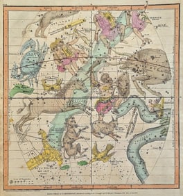 Antique 1835 Authentic Astronomy Cellestial Map with Constellations