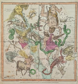 Antique 1835 Authentic Astronomy Cellestial Map with Constellations