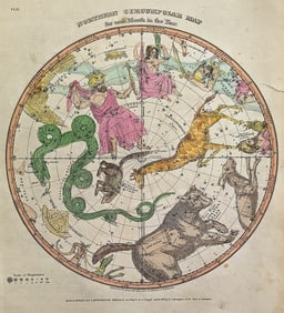 Antique 1835 Authentic Astronomy Cellestial Map with Constellations