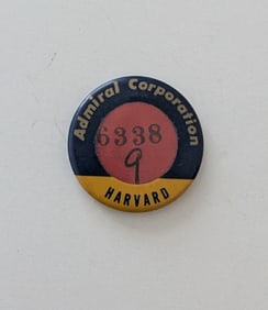 Vintage Rare Employee Pin Back Bottom Admiral HARVARD