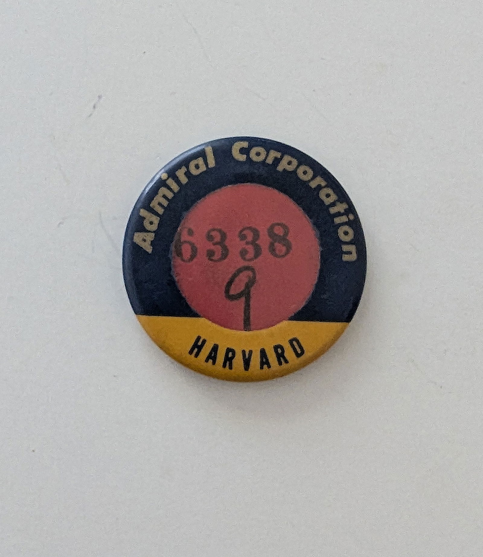 Vintage Rare Employee Pin Back Bottom Admiral HARVARD (1 of 2)