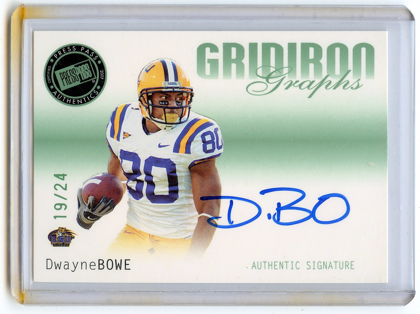 2007 PRESS PASS SE #GG-DB DWAYNE BOWE AUTOGRAPH ROOKIE: The provenance of this lot is from a quality collector in LA, California. We have included a quality scan to show it's actual condition.. This lot is located in Boca Raton, Fl and its shipment will be