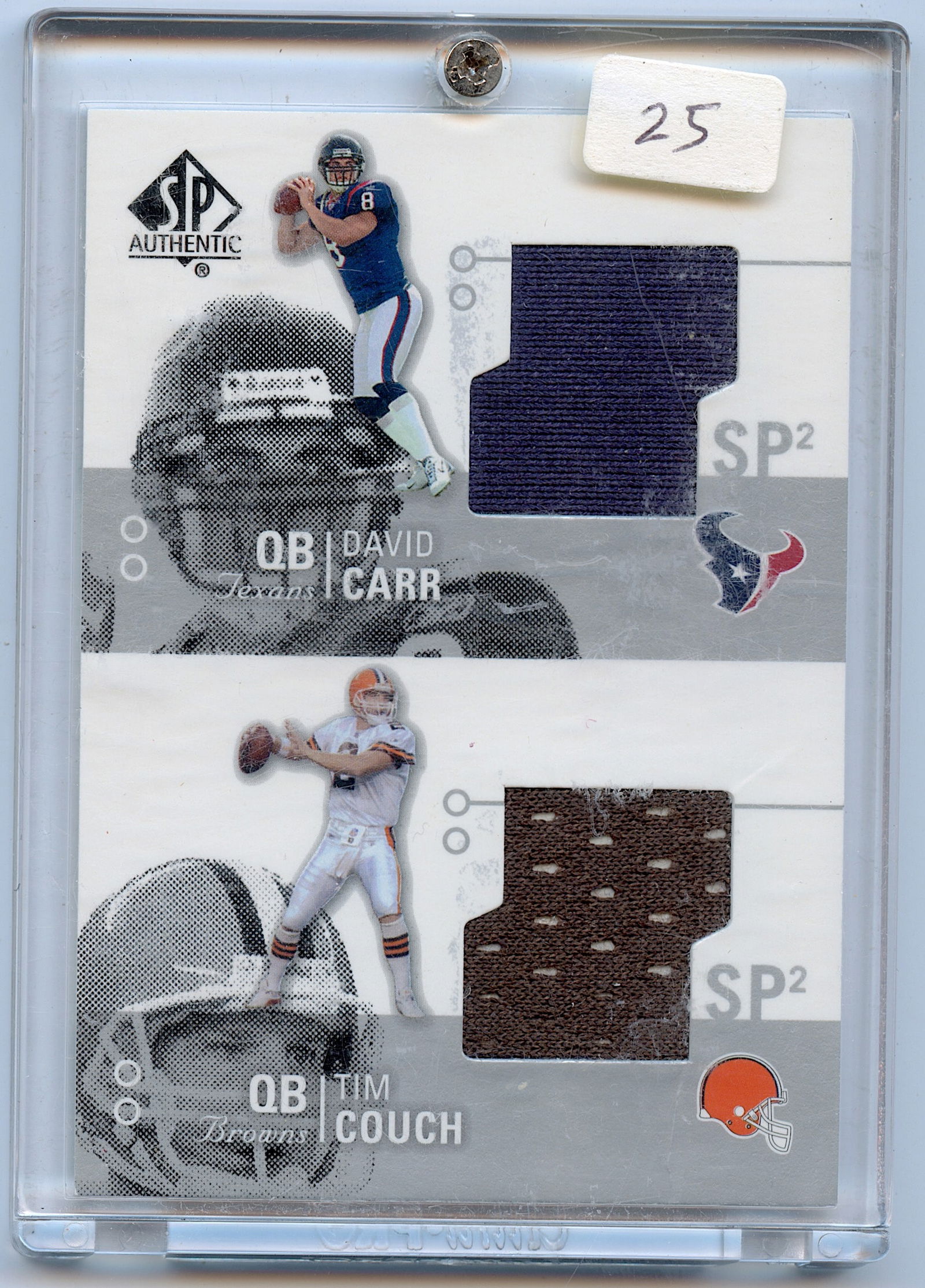 2002 SP AUTHENTIC DOUBLES DAVID CARR/TIM COUCH GAME-USED-BROWNS/TEXANS-#AT2-CC (1 of 2)