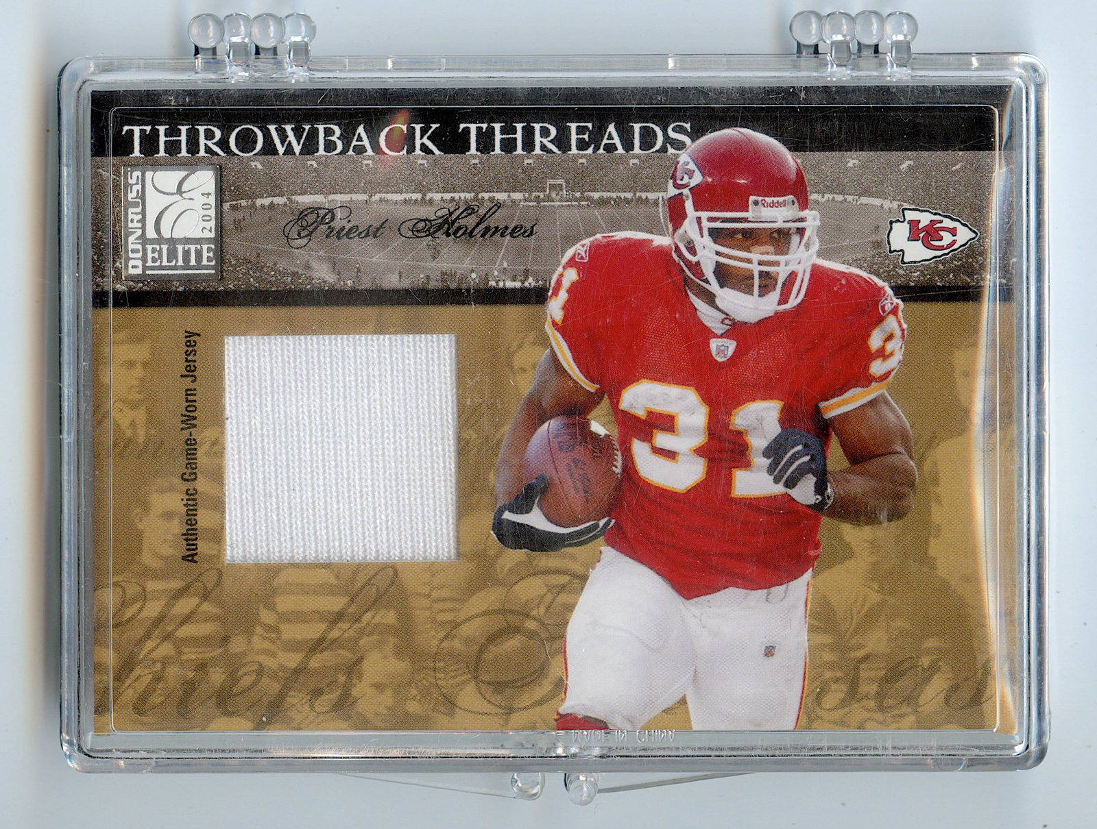 2004 PRIEST HOLMES Piece of Jersey Donruss #TT-20 131/150 Football: The provenance of this lot is from a quality collector in LA, California. We have included a quality scan to show it's actual condition.. This lot is located in Boca Raton, Fl and its shipment will be